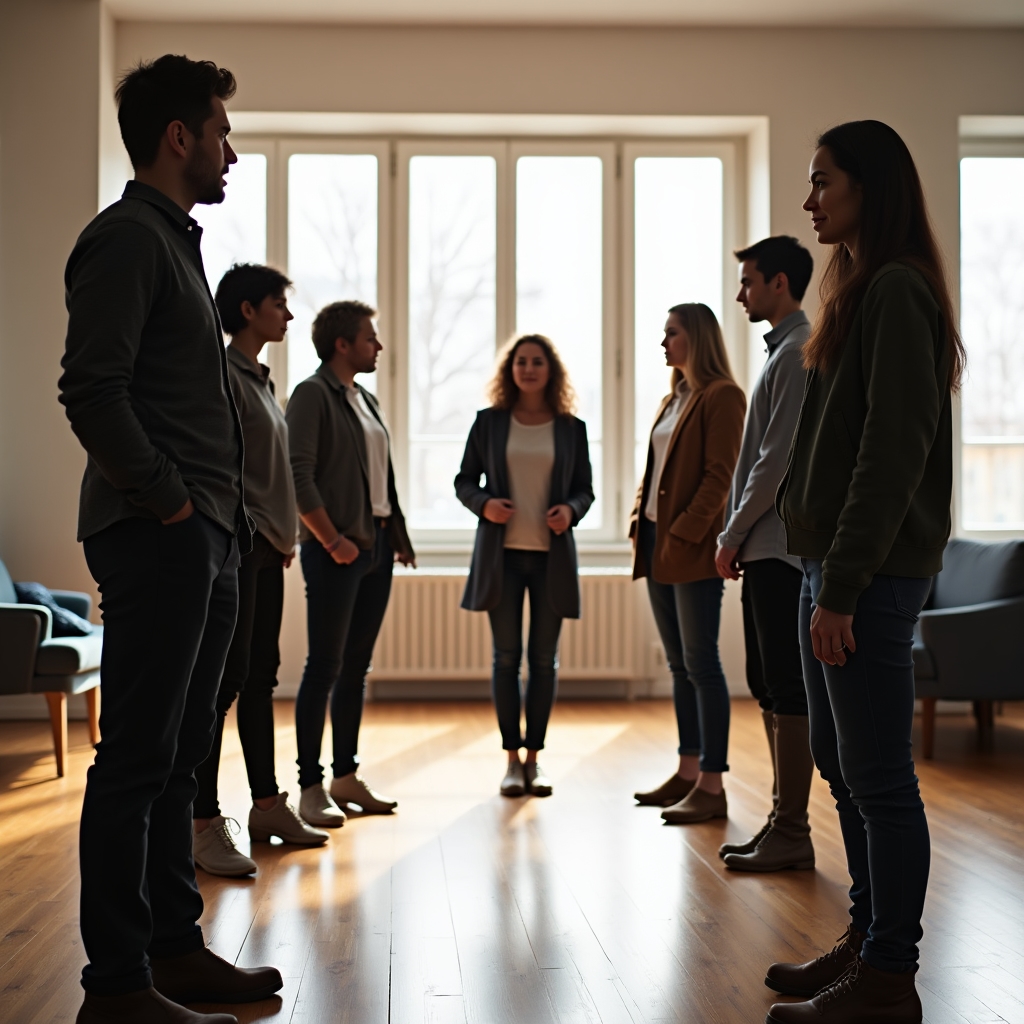 Participantes practicando dinámicas de liderazgo servicial en círculo